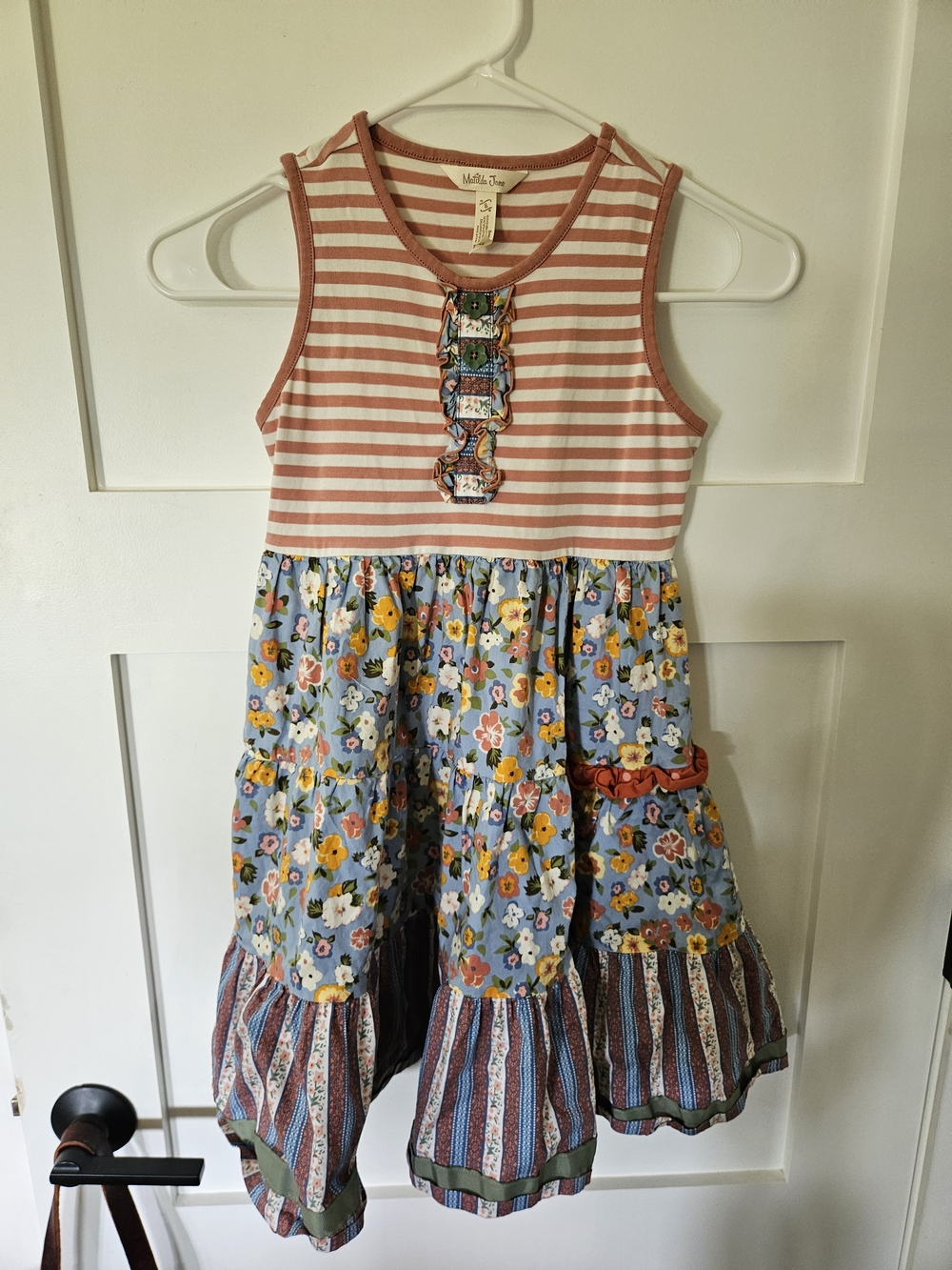 Matilda Jane Pink-Striped Top with Blue Floral Tiered Dress